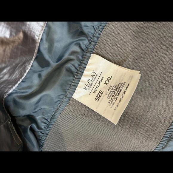 VTG REPLAY Men’s Moto Bomber Jacket Hood XXL Metallic Gray Polyamide Fashion Box - Picture 11 of 15
